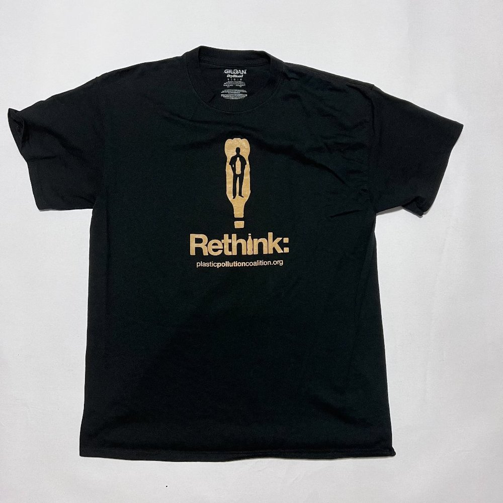 Rethink Plastic Pollution Printed T Shirt Black Large